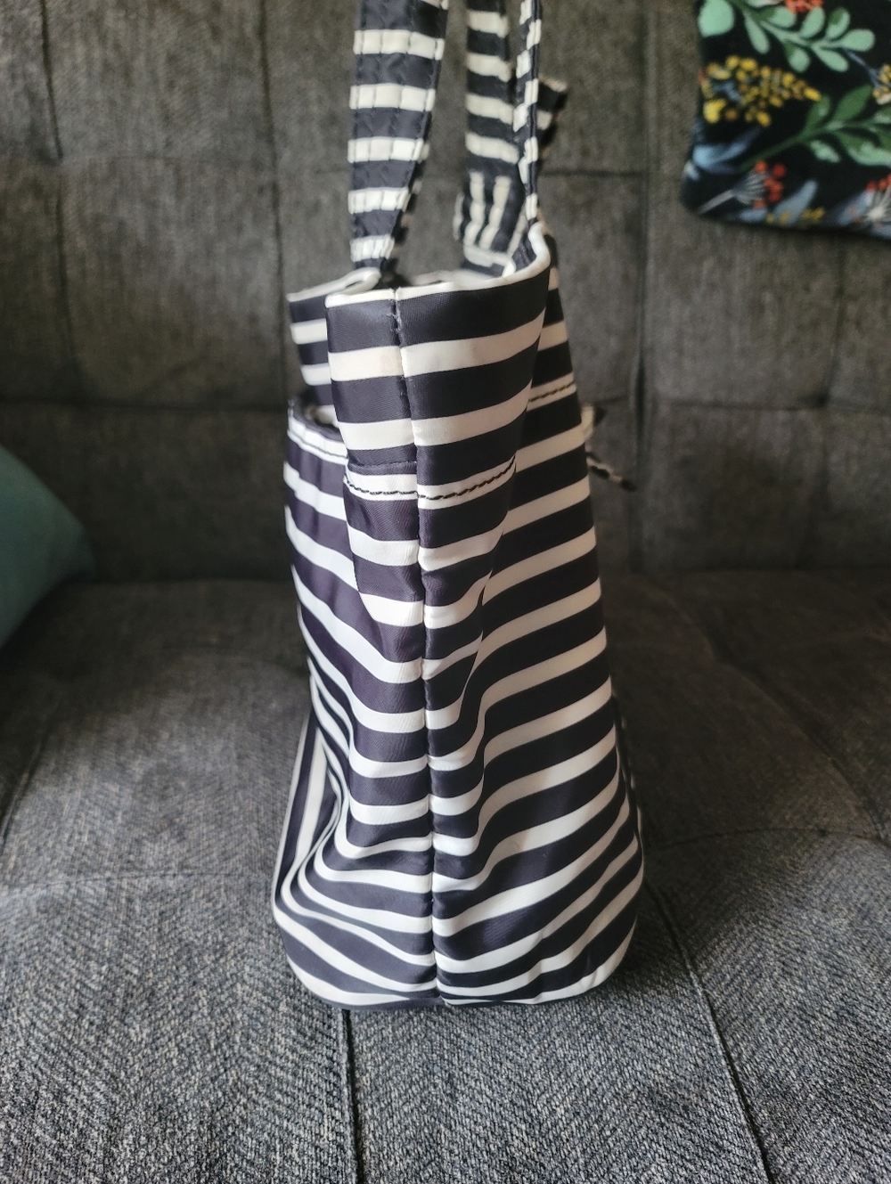 Kate Spade Barbara Black And White Strip Nylon Tote - Picture 15 of 16